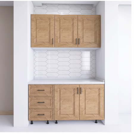 BUCATARII - Bucatarie Fronturi MDF 120 cm, Culoare Nuc, Pal 18mm, Blat Termorezistent 2,8 cm