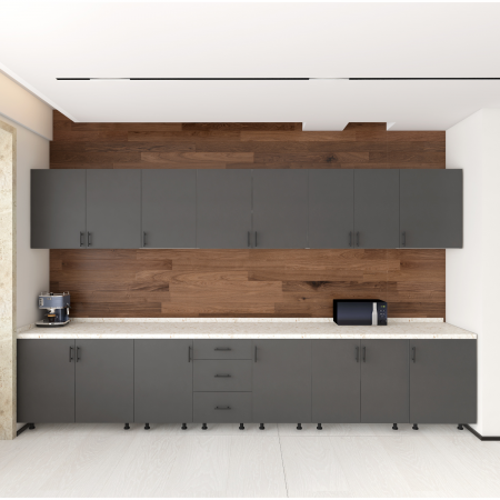 BUCATARII - Bucatarie Gri Antracit, Dimensiune 300 cm, Material MDF Infoliat, Carcasa Pal 18mm