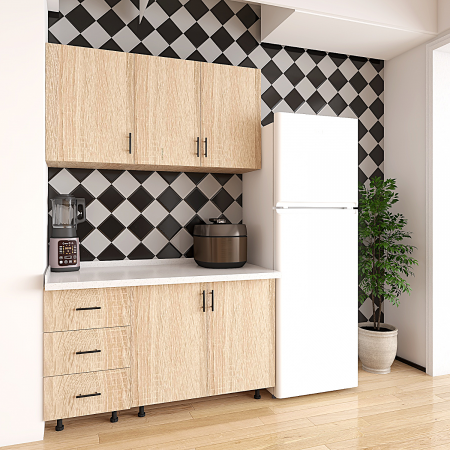 BUCATARII - Bucatarie Lora 120cm, Culoare Sonoma, PAL 18mm, Blat Termorezistent 2,8 cm Grosime