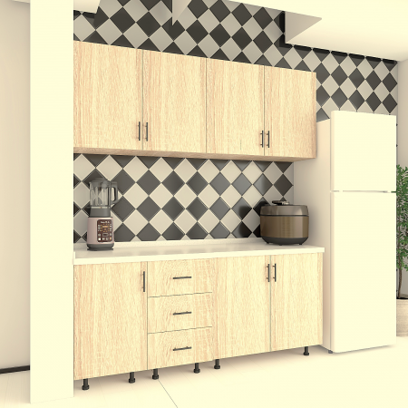 BUCATARII STANDARD - Bucatarie Lora 160cm, Culoare Stejar Sonoma, PAL 18mm, Blat Termorezistent 2,8 cm Grosime