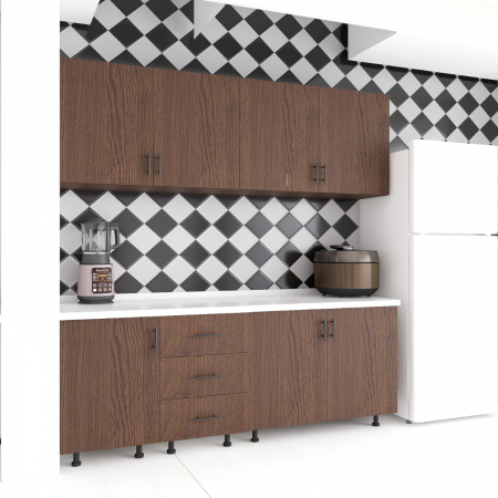 BUCATARII - Bucatarie Lora 160cm, Culoare Wenge, PAL 18mm, Blat Termorezistent 2,8 cm Grosime