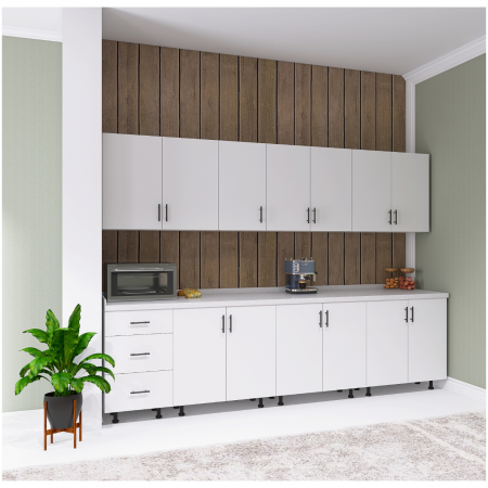 BUCATARII STANDARD - Bucatarie Lora 260 cm, Culoare Alba,  Pal 18mm, Blat Termorezistent