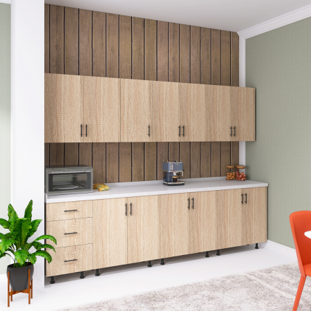 BUCATARII STANDARD - Bucatarie Lora 260 cm,Culoare Stejar Sonoma,  Pal 18mm, Blat Termorezistent