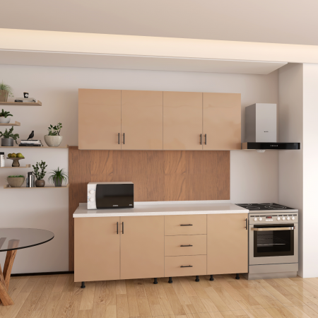 Bucatarie MIA 160 cm, Culoare Capucino, Front MDF infoliat 3D, cutii Pal 18mm, Blat Termorezistent 2,8 cm [1]
