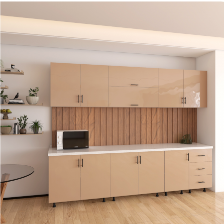 Bucatarie MIA 240 cm, Culoare Capucino, Front MDF, Pal 18mm, Blat Termorezistent 2,8 cm [1]