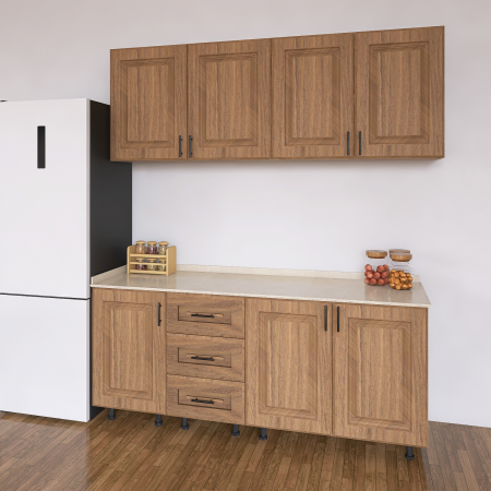 Bucatarie Torino 200 cm, Culoare Nuc,  Fronturi MDF infoliat 18mm, Blat Termorezistent [1]