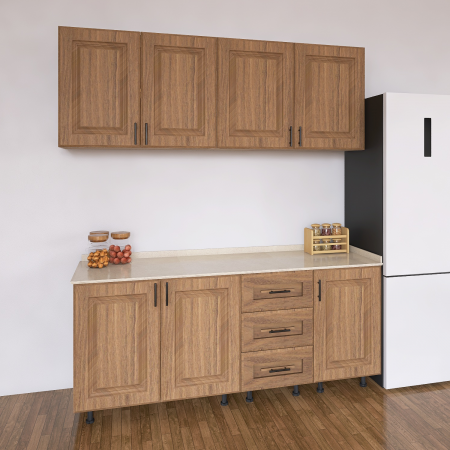 Bucatarie Torino 200 cm, Culoare Nuc,  Fronturi MDF infoliat 18mm, Blat Termorezistent [2]