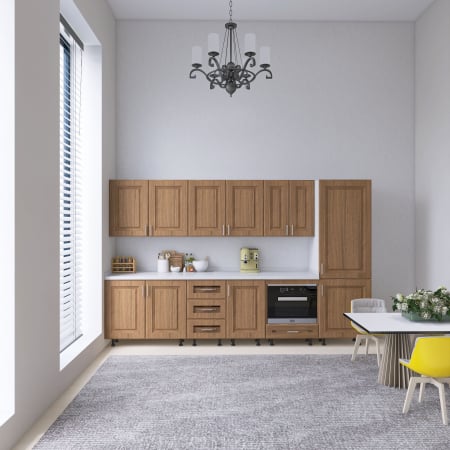 BUCATARII STANDARD - Bucatarie Torino 280 cm, Culoare Nuc, MDF 18mm, Blat Termorezistent 2,8 cm Grosime