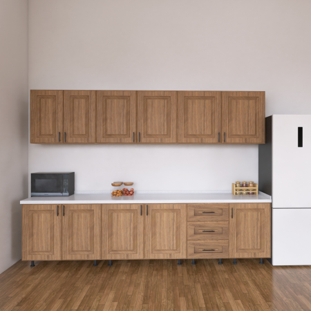 BUCATARII - Bucatarie Torino 240 cm, Culoare MDF infoliat Nuc, MDF  18mm, Blat Termorezistent