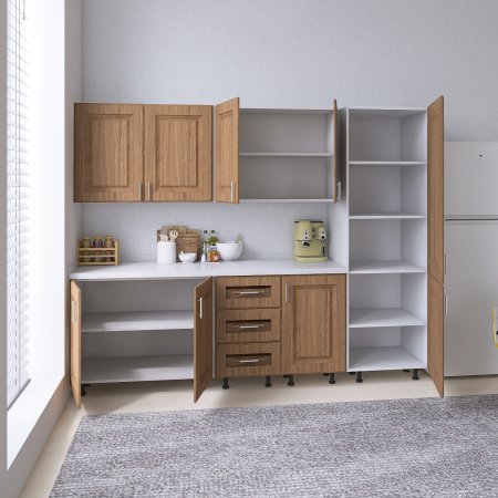 Bucatarie Torino 220 cm, Culoare Nuc, MDF 18mm, Blat Termorezistent 2,8 cm Grosime [2]