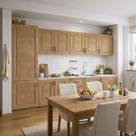 BUCATARII STANDARD - Bucatarie Torino 260 cm, Culoare Nuc, MDF 18mm, Blat Termorezistent 2,8 cm