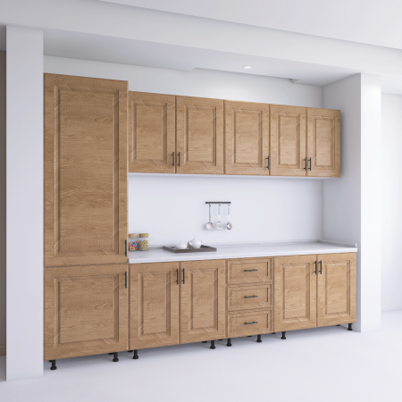 BUCATARII STANDARD - Bucatarie Torino 260 cm, Culoare Nuc, MDF 18mm, Blat Termorezistent 2,8 cm