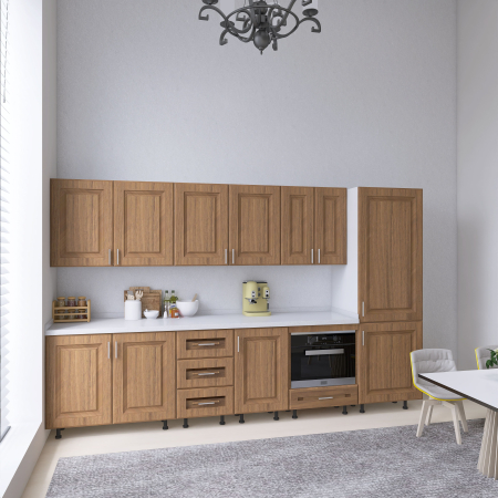 Bucatarie Torino 280 cm, Culoare Nuc, MDF 18mm, Blat Termorezistent 2,8 cm Grosime [4]