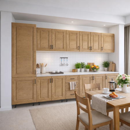 BUCATARII STANDARD - Bucatarie Torino 300 cm, Culoare Nuc, MDF 18mm, Blat Termorezistent 2,8 cm