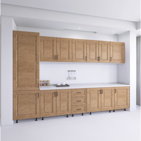 BUCATARII - Bucatarie Torino 300 cm, Culoare Nuc, MDF 18mm, Blat Termorezistent 2,8 cm