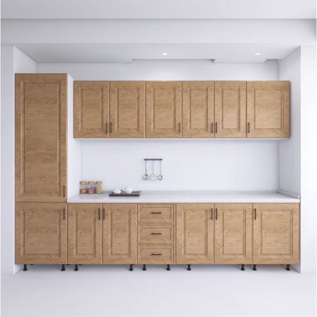 Bucatarie Torino 300 cm, Culoare Nuc, MDF 18mm, Blat Termorezistent 2,8 cm [1]