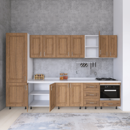 Bucatarie Torino 320 cm, Culoare Nuc, MDF 18mm, Blat Termorezistent 2,8 cm Grosime [1]