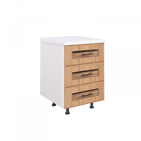 CORPURI INFERIOARE - Corp Bucatarie cu 3 sertare H90 x A50 x L40 cm, Culoare MDF Nuc , Blat Termorezistent