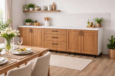 Corp Bucatarie Inferior H90 x A50 x L200 cm, Culoare Nuc , Blat Termorezistent 200 cm [1]