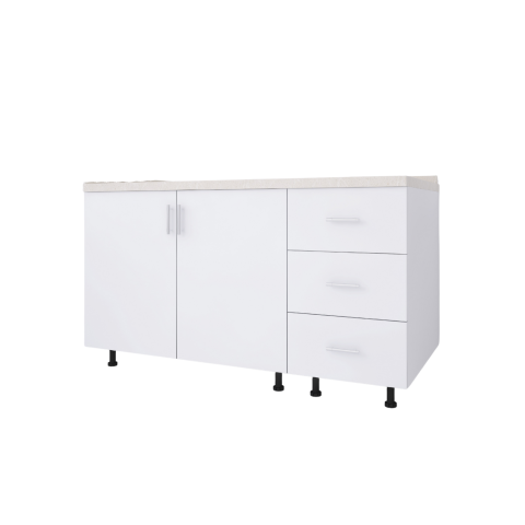 Corp Inferior Bucatarie L120 x H90 x A50 cm, Culoare Alb, Blat Termorezistent 2,8cm [1]