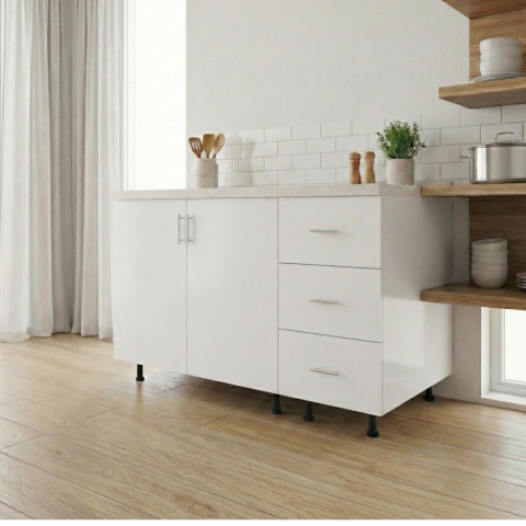 PROMOTII - Corp Inferior Bucatarie L120 x H90 x A50 cm, Culoare Alb, Blat Termorezistent 2,8cm