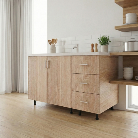 PROMOTII - Corp Inferior Bucatarie L120 x H90 x A50 cm, Culoare Stejar Sonoma, Blat Termorezistent 2,8cm