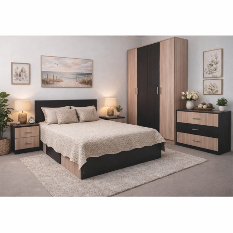 DORMITOARE - Dormitor Klass, Pal 18mm, Culoare Sonoma- Wenge