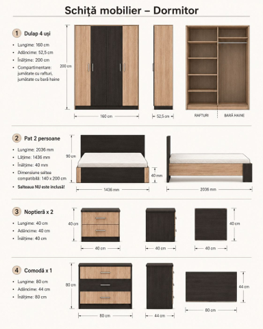 Dormitor Klass, Pal 18mm, Culoare Sonoma- Wenge [2]