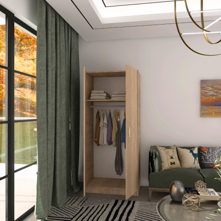 PROMOTII - Dulap 2 usi cu bara haine, H180 x L80 x A50cm, Material Pal 18mm, Culoare Sonoma