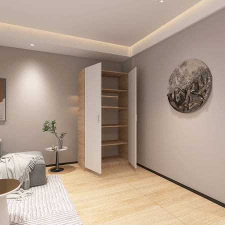 DULAP 2 USI - Dulap 2 usi cu rafturi, H200 x L80 x A50cm, Material Pal 18mm, Culoare Sonoma/Alb