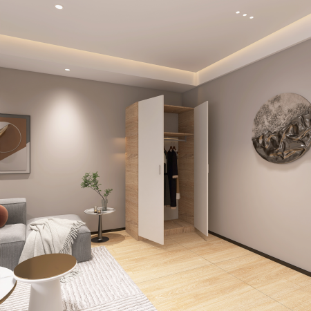 Dulap 2 usi cu rafturi si bara haine, H200 x L80 x A50cm, Material Pal 18mm, Culoare Sonoma/Alb [1]