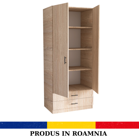 Dulap 2 usi si 2 sertare, H200 x L80 x A52cm, Material Pal 18mm, Culoare Sonoma