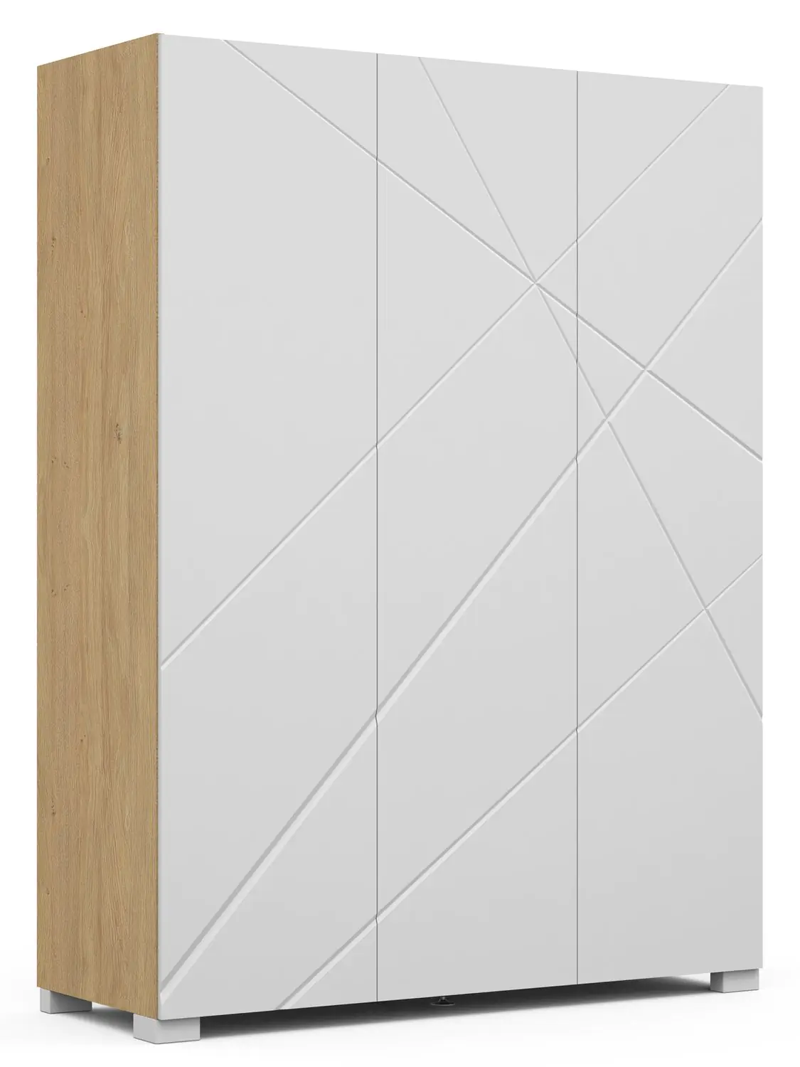 DULAP 3 USI - Dulap Monaco 3 usi 150 x 52 x 200 cm, Culoare Stejar Somoma corp , Fronturi Gravate Mdf Vopsit Alb Mat