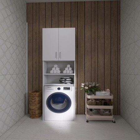 DULAP 2 USI - Dulap Baie Masina Spalat H200 x L64 x A35 cm, PAL 18mm, Cant ABS, Culoare Alb