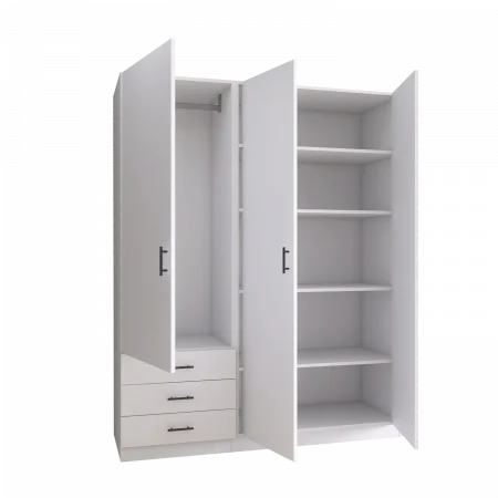 Dulap cu 3 usi si 3 sertare H200 x A52 x L120 cm, Pal 18mm, Culoare Alb [3]