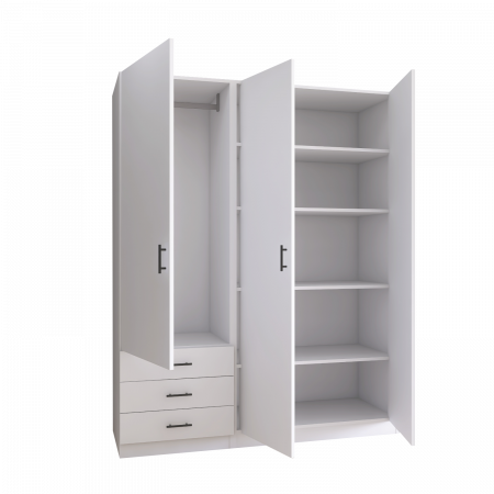 DULAPURI - Dulap cu 3 usi si 3 sertare H200 x A52 x L120 cm, Pal 18mm, Culoare Alb