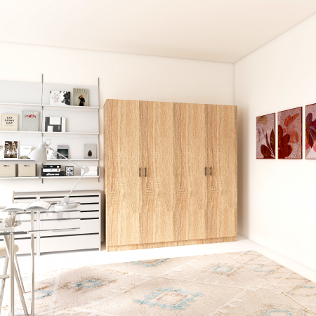 DULAPURI - Dulap cu 4 usi H200 x L160 x A52cm, Culoare Stejar Sonoma, Material PAL 18mm