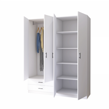 Dulap cu 4 usi si 2 sertare H200 x A52 x L160 cm, Pal 18mm, Culoare Alb [2]