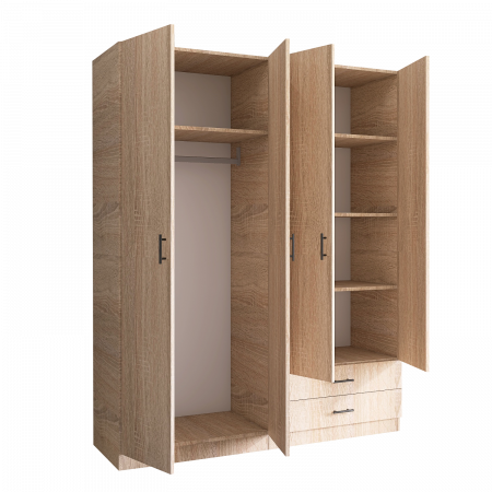 DULAPURI - Dulap cu 4 usi si 2 sertare H200 x A52 x L160 cm, Pal 18mm, Culoare Stejar Sonoma