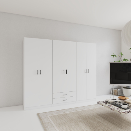 DULAP 6 USI - Dulap cu 6 usi L240 x H200 x A52 cm, Culoare Alb, Pal 18mm