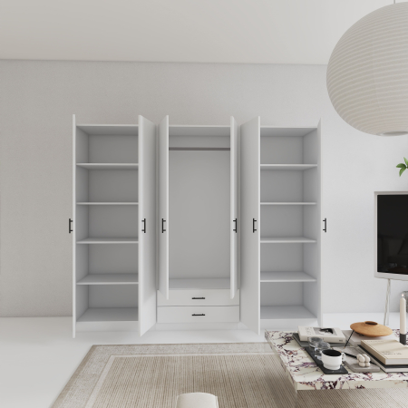 Dulap cu 6 usi L240 x H200 x A52 cm, Culoare Alb, Pal 18mm [2]