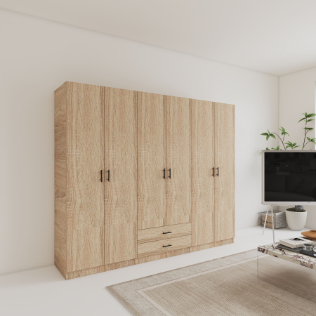 DULAP 6 USI - Dulap cu 6 usi L240 x H200 x A52 cm, Culoare Stejar Sonoma, Pal 18mm