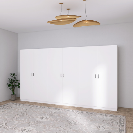 Dulap Dormitor 6 usi cu rafturi,H200 x L240 x A50cm,  Culoare ALB, Pal 18mm, Cant ABS [2]