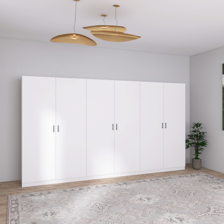 DULAP 6 USI - Dulap Dormitor 6 usi cu rafturi,H200 x L240 x A50cm,  Culoare ALB, Pal 18mm, Cant ABS
