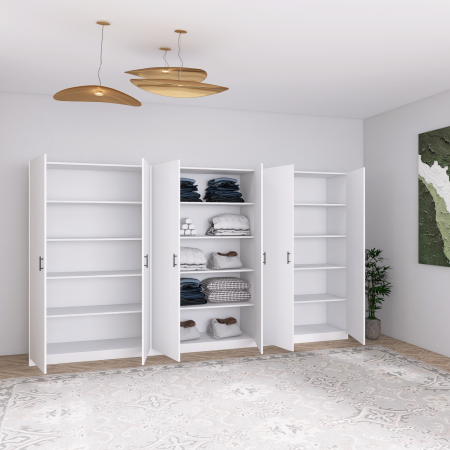 Dulap Dormitor 6 usi cu rafturi,H200 x L240 x A50cm,  Culoare ALB, Pal 18mm, Cant ABS [1]