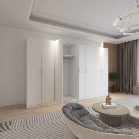 DULAP 6 USI - Dulap Dormitor 8 usi cu rafturi si bara haine,H200 x L320 x A50cm,  Culoare Alb, Pal 18mm, Cant ABS