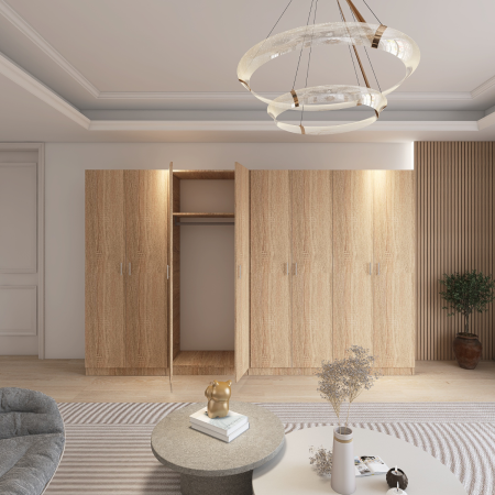 Dulap Dormitor 8 usi cu rafturi si bara haine, H200 x L320 x A50cm,  Culoare Sonoma, Pal 18mm, Cant ABS [2]