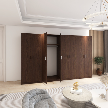 Dulap Dormitor 8 usi cu rafturi si bara haine, H200 x L320 x A50cm,  Culoare Wenge, Pal 18mm, Cant ABS [1]