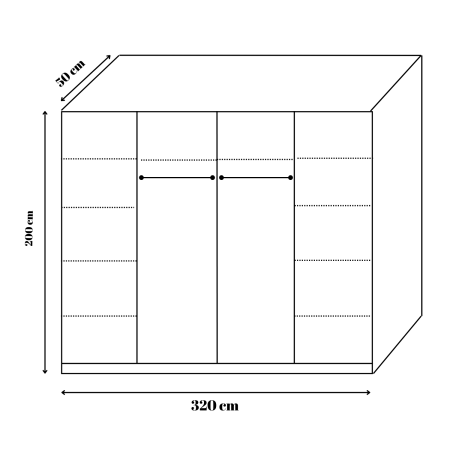 Dulap Dormitor 8 usi cu rafturi si bara haine,H200 x L320 x A50cm,  Culoare Alb, Pal 18mm, Cant ABS [3]