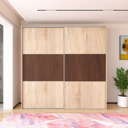 Dulap Dormitor usi Culisante H200 x A60 x L120, Culoare Stejar Sonoma - Wenge, Pal 18mm, Manere Aluminiu [2]